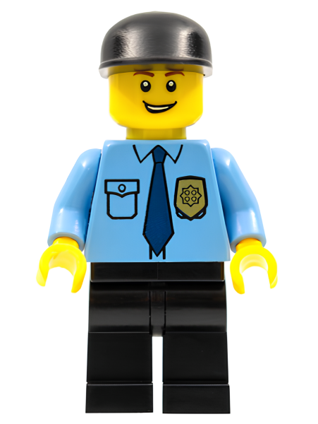 Минифигурка Lego Police - City Shirt with Dark Blue Tie and Gold Badge, Black Legs, Black Cap cty0298